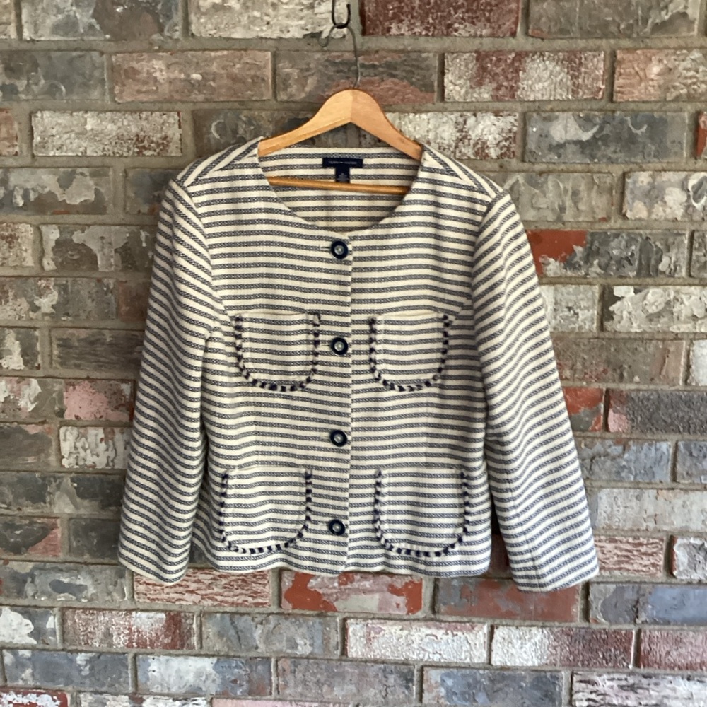 Tommy Hilfiger Blue and White Striped Blazer